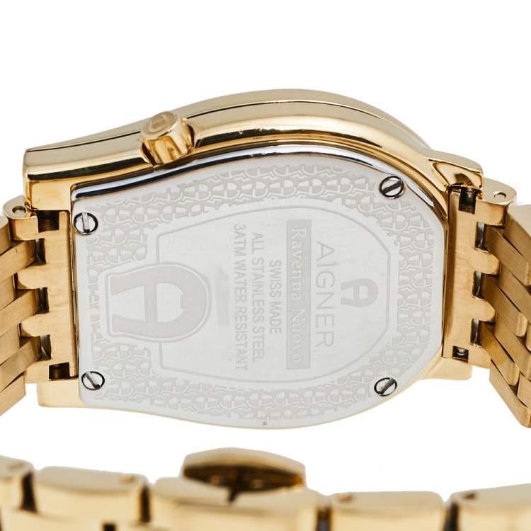 Pre Owned Aigner Mother of Pearl Gold Plated Stainless Steel Ravenna Nuovo A25100 Women's Wristwatch 33 mm