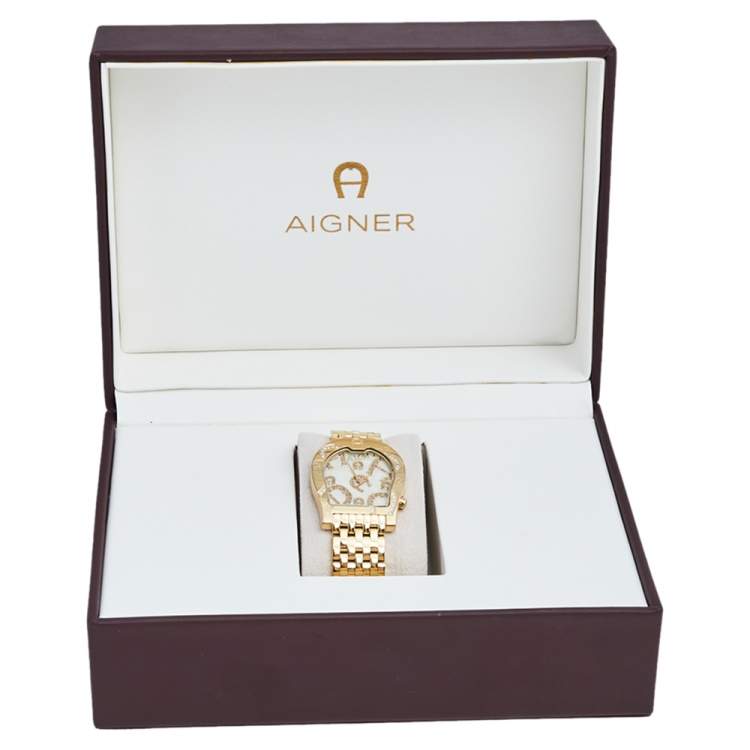 Pre Owned Aigner Mother of Pearl Gold Plated Stainless Steel Ravenna Nuovo A25100 Women's Wristwatch 33 mm