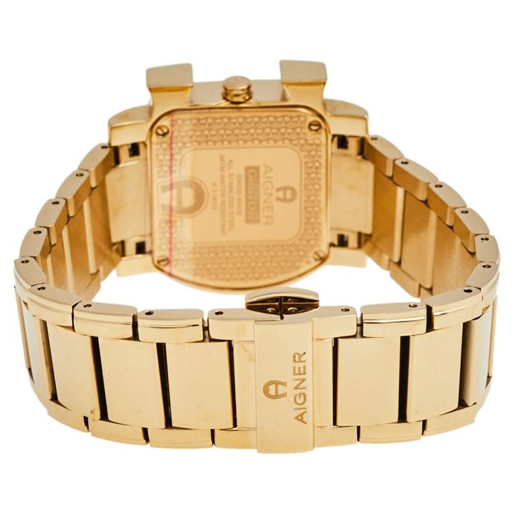 Pre Owned Aigner Mother of Pearl Gold Plated Stainless Steel Genua Due A31600 Women's Wristwatch 33 mm