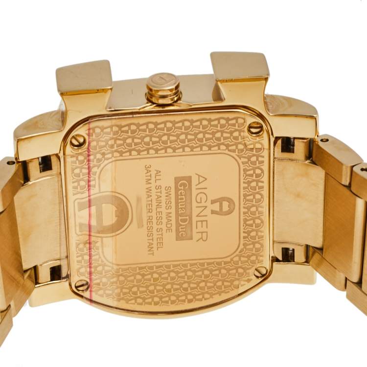 Pre Owned Aigner Mother of Pearl Gold Plated Stainless Steel Genua Due A31600 Women's Wristwatch 33 mm