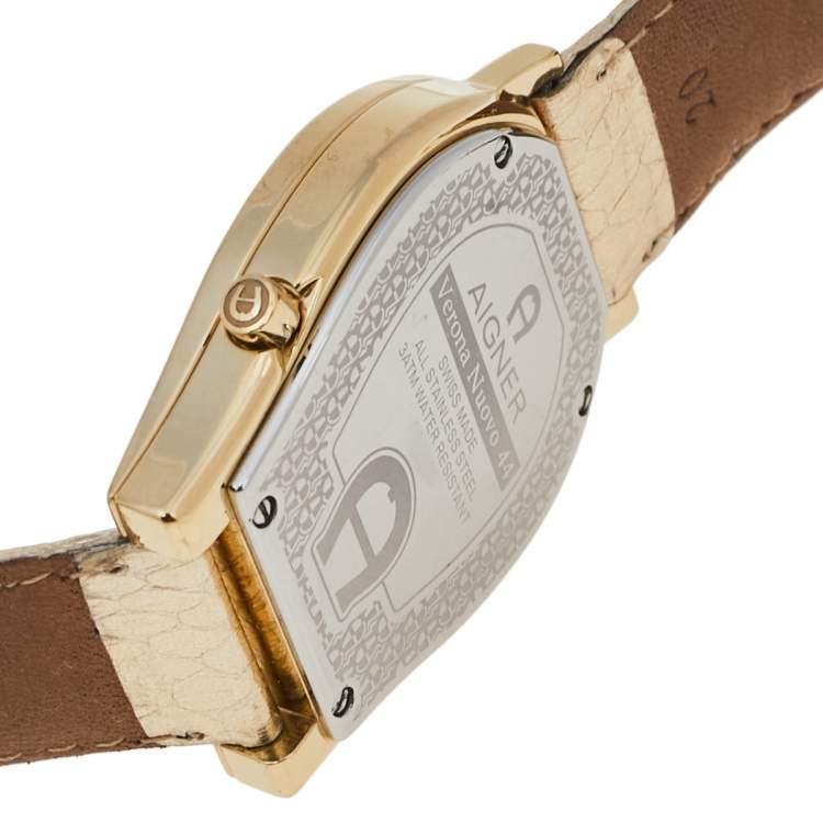 Pre Owned Aigner Champagne Gold Plated Stainless Steel Verona Nuovo 44 A22000 Women's Wristwatch 38 mm