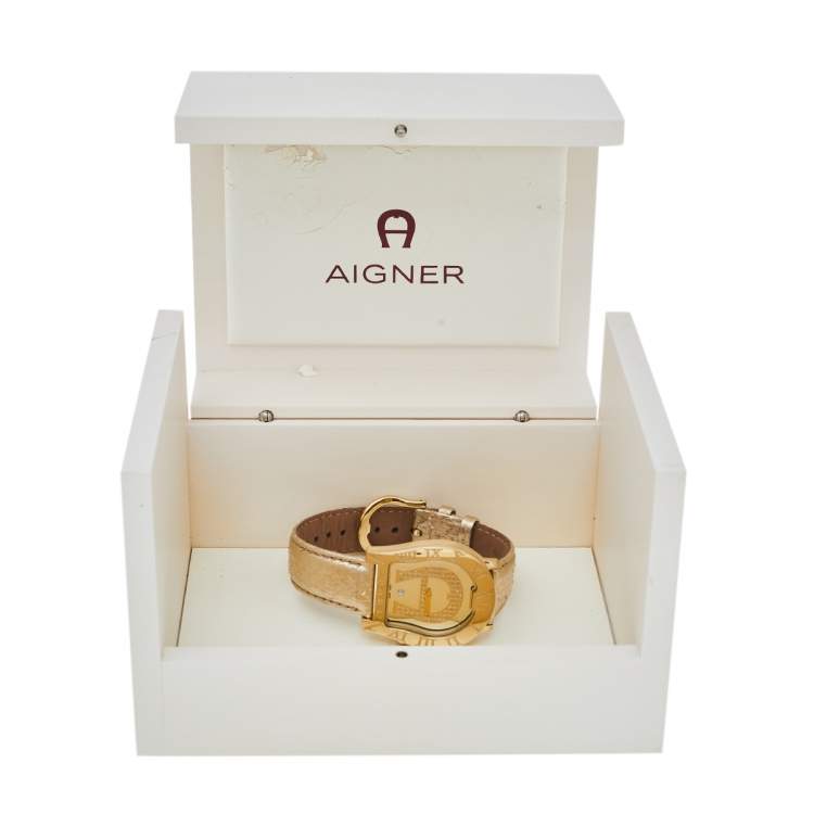 Pre Owned Aigner Champagne Gold Plated Stainless Steel Verona Nuovo 44 A22000 Women's Wristwatch 38 mm