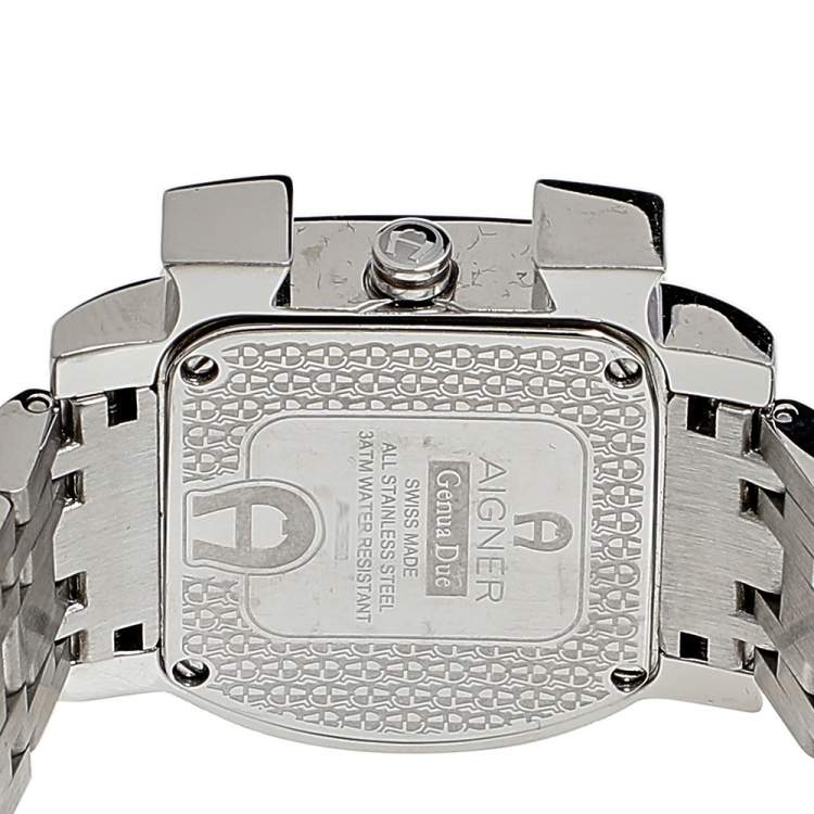 مملوكة مسبقًا Aigner White Leaves Stainless Steel Genua Due A31600 Women's Wristwatch 31 mm