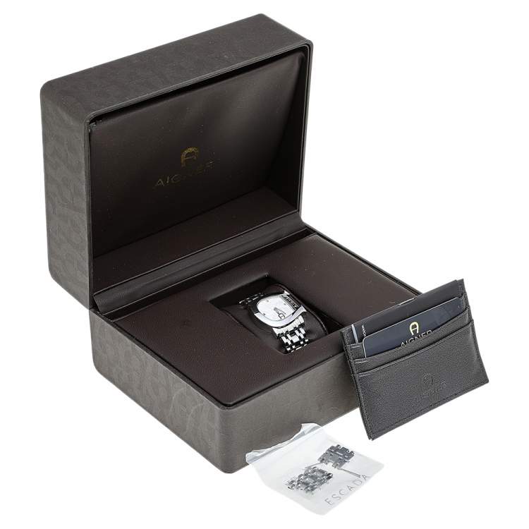 مملوكة مسبقًا Aigner White Leaves Stainless Steel Genua Due A31600 Women's Wristwatch 31 mm