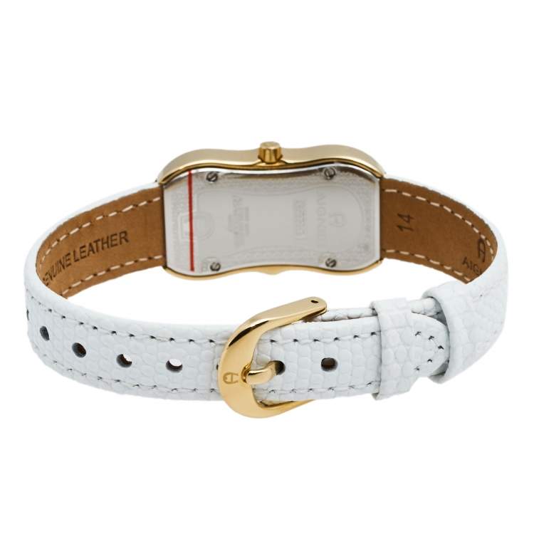 Pre Owned Aigner Mother of Pearl Gold Plated Stainless Steel Leather Cesena A53200 Women's Wristwatch 20 mm