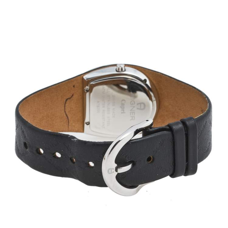Pre Owned Aigner Black Stainless Steel Leather Capri III A19200 Women's Wristwatch  30 mm