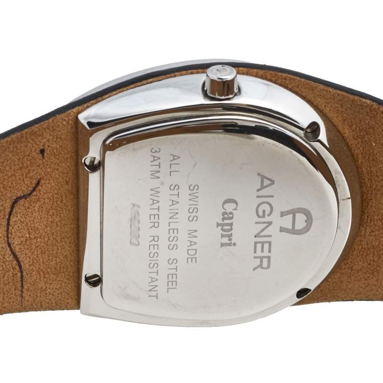Pre Owned Aigner Black Stainless Steel Leather Capri III A19200 Women's Wristwatch  30 mm