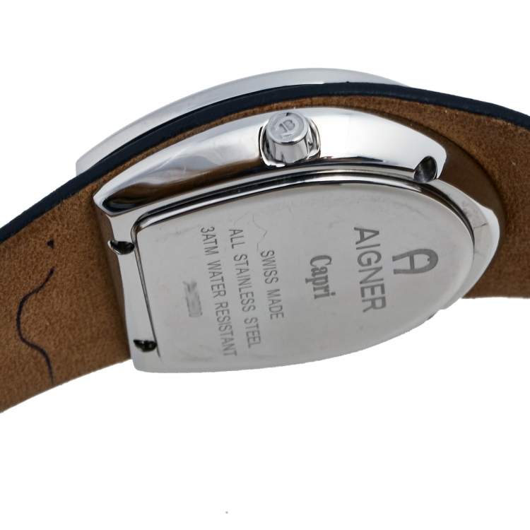 Pre Owned Aigner Black Stainless Steel Leather Capri III A19200 Women's Wristwatch  30 mm
