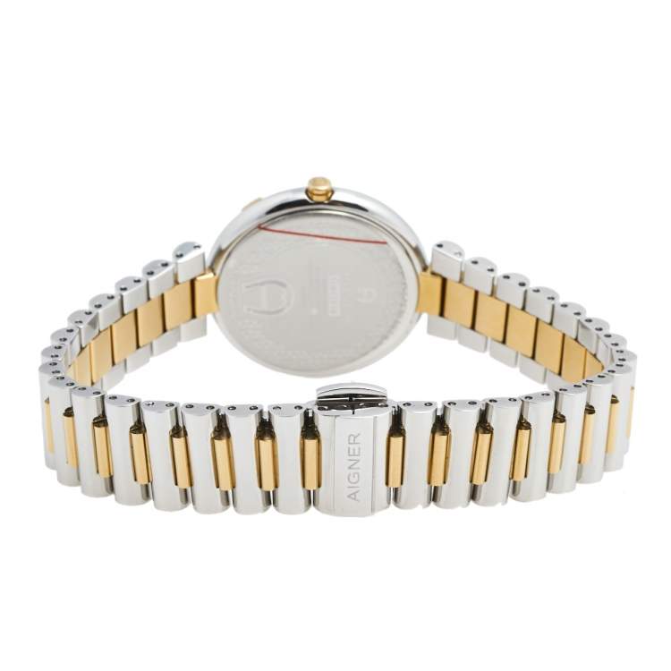 Pre Owned Aigner Mother of Pearl Two-Tone Stainless Steel Gorizia A106200 Women's Wristwatch 33 mm