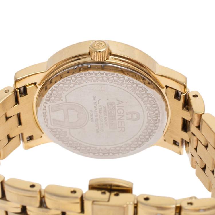 Pre Owned Aigner Champagne Gold Plated Stainless Steel Cortina A26300 Women's Wristwatch 35 mm 