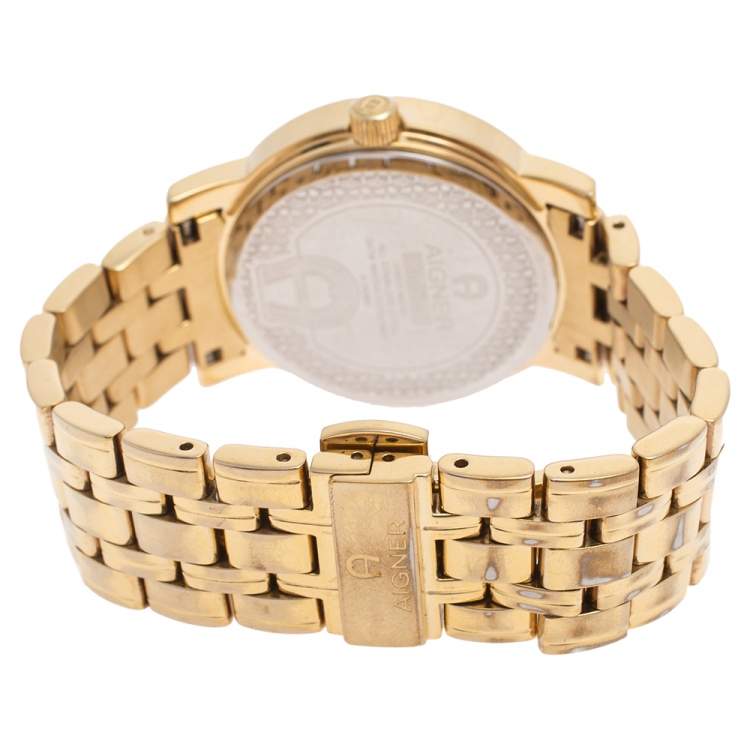 Pre Owned Aigner Champagne Gold Plated Stainless Steel Cortina A26300 Women's Wristwatch 35 mm 