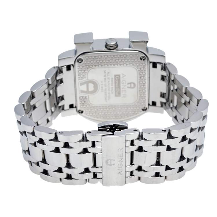 Pre Owned Aigner Purple Mother of Pearl Moon and Star Stainless Steel Genua Due A31600 Women's Wristwatch 31 mm