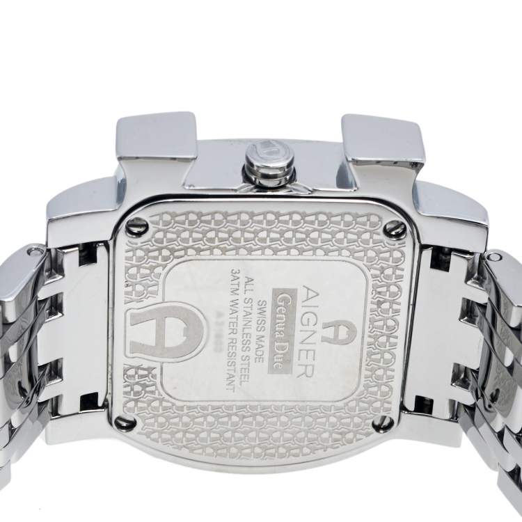 Pre Owned Aigner Purple Mother of Pearl Moon and Star Stainless Steel Genua Due A31600 Women's Wristwatch 31 mm