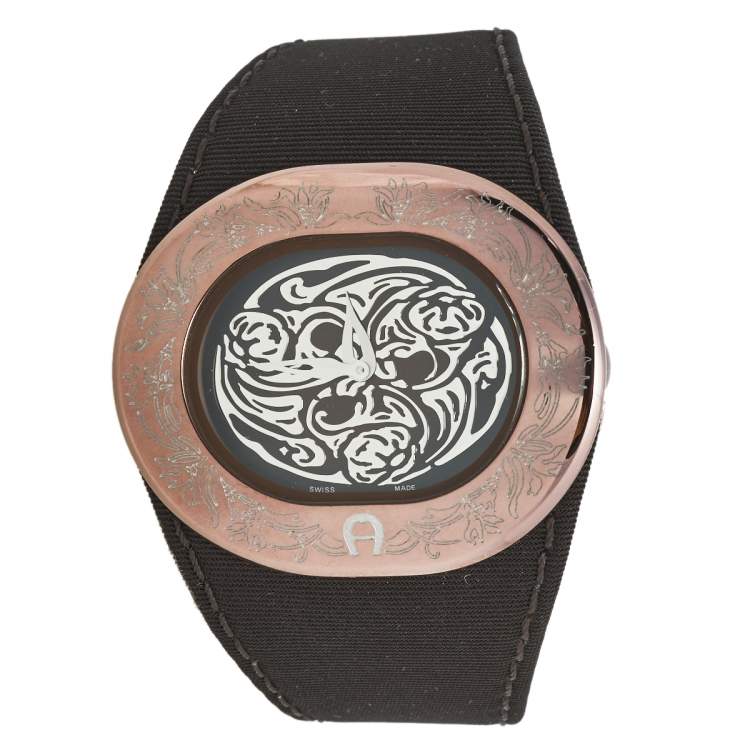 Pre Owned Aigner Silver Brown  PVD Coated Stainless Steel Fabric Ravello Due A21000 Women's Wristwatch  43 mm