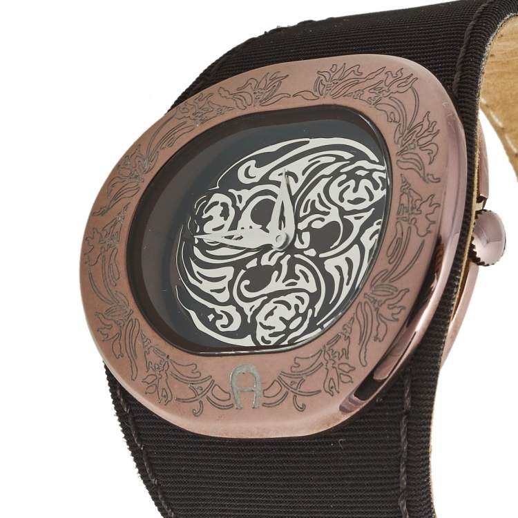 Pre Owned Aigner Silver Brown  PVD Coated Stainless Steel Fabric Ravello Due A21000 Women's Wristwatch  43 mm