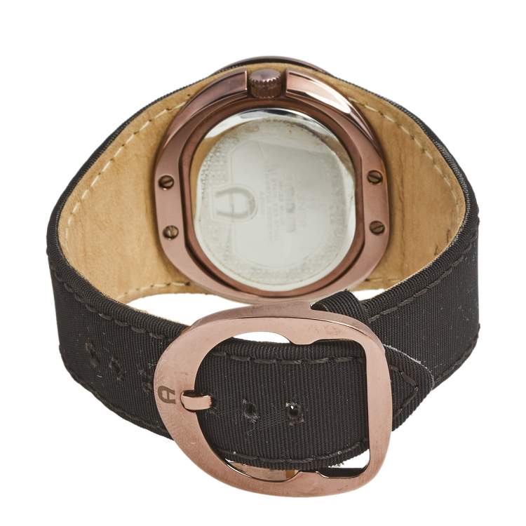 Pre Owned Aigner Silver Brown  PVD Coated Stainless Steel Fabric Ravello Due A21000 Women's Wristwatch  43 mm