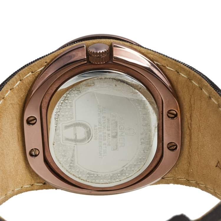 Pre Owned Aigner Silver Brown  PVD Coated Stainless Steel Fabric Ravello Due A21000 Women's Wristwatch  43 mm