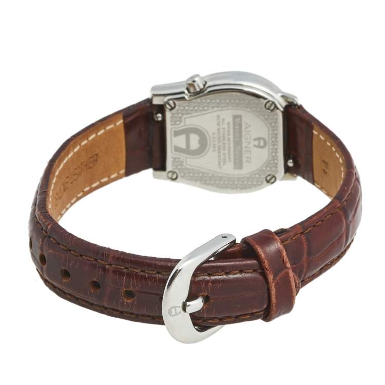 مملوكة مسبقًا Aigner Brown Stainless Steel Leather Verona Nuovo A22200 Women's Wristwatch 24 mm