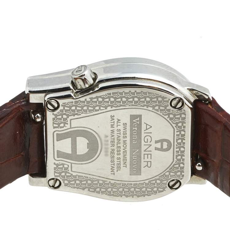 مملوكة مسبقًا Aigner Brown Stainless Steel Leather Verona Nuovo A22200 Women's Wristwatch 24 mm