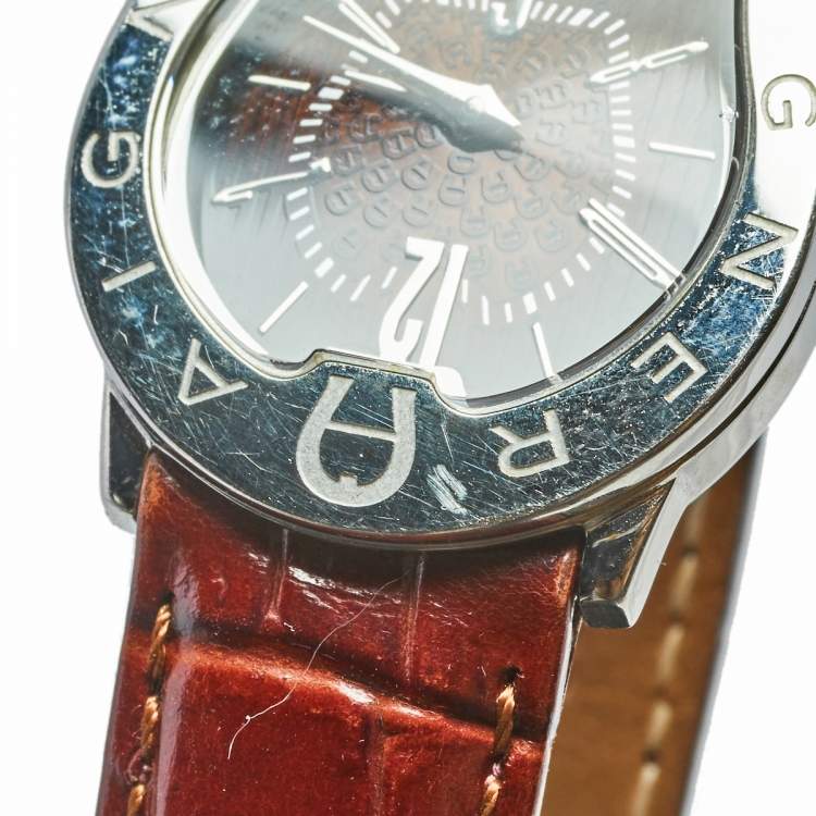 مملوكة مسبقًا Aigner Brown Stainless Steel Leather Verona Nuovo A22200 Women's Wristwatch 24 mm