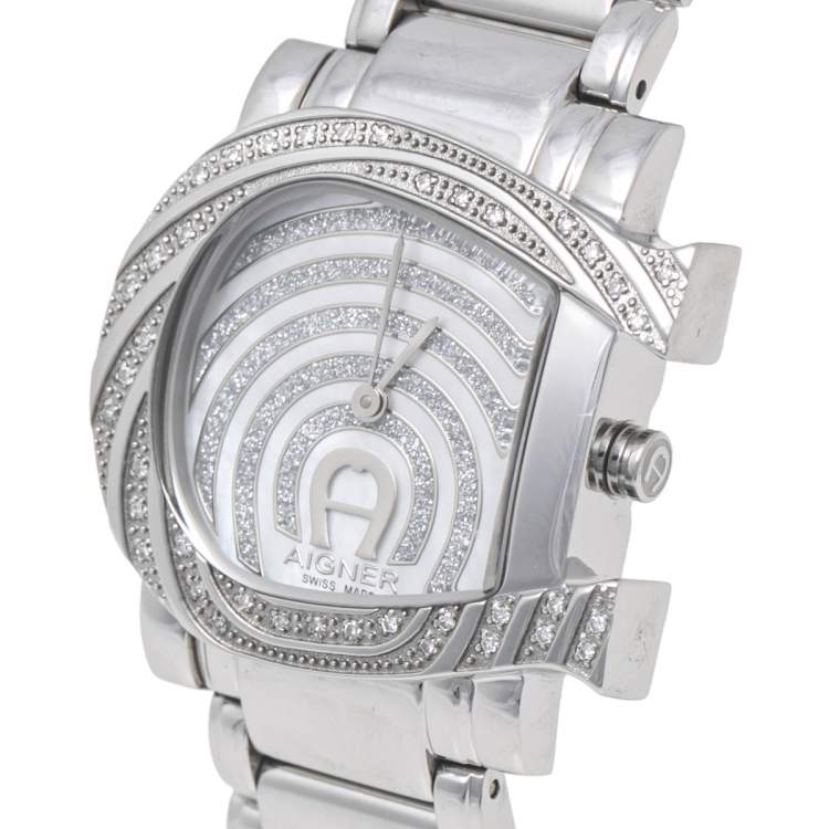 Pre Owned Aigner Mother of Pearl Stainless Steel Genua Due A31600 Women's Wristwatch 31 mm