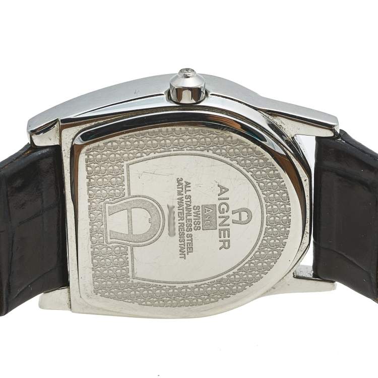 Pre Owned Aigner Mother of Pearl Stainless Steel Leather Asti A32200 Women's Wristwatch 26 mm