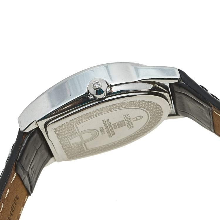 Pre Owned Aigner Mother of Pearl Stainless Steel Leather Asti A32200 Women's Wristwatch 26 mm