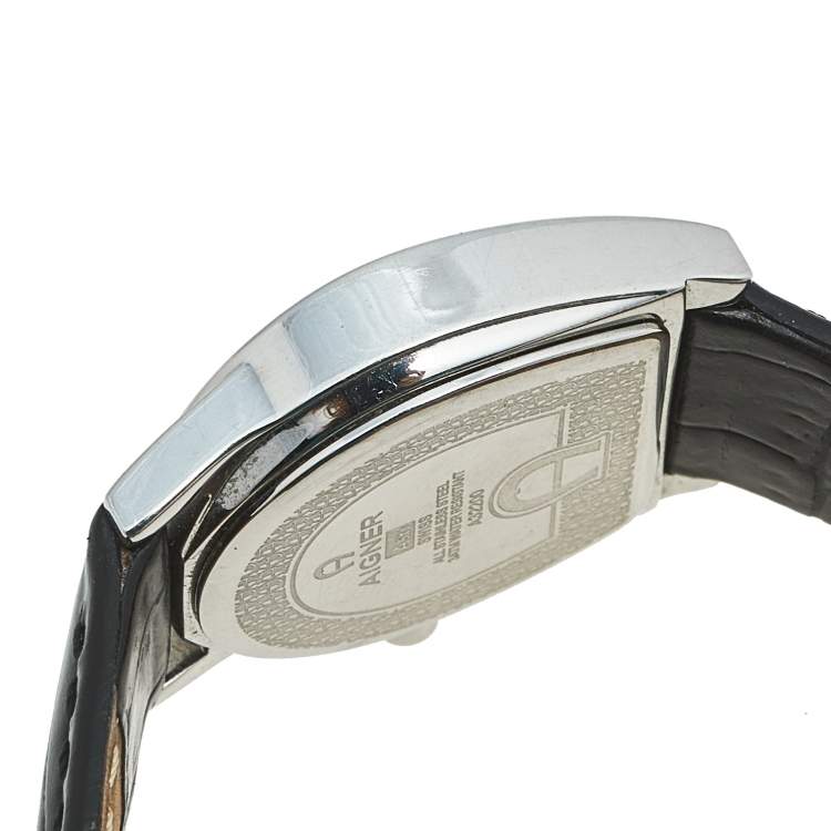 Pre Owned Aigner Mother of Pearl Stainless Steel Leather Asti A32200 Women's Wristwatch 26 mm