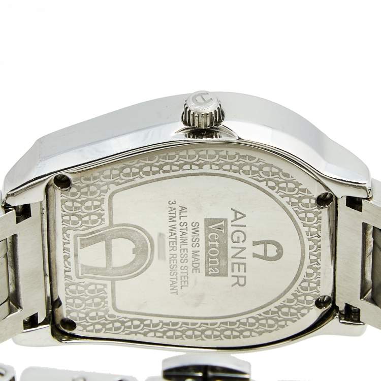 Pre Owned Aigner Silver Stainless Steel Verona A48100 Women's Wristwatch 33 mm