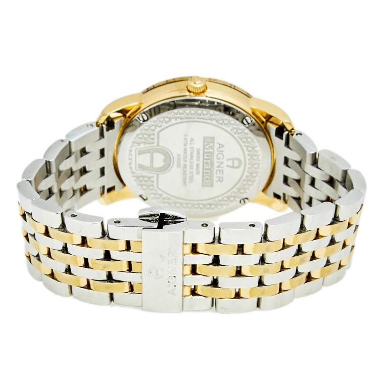 Pre Owned Aigner White Two Tone Stainless Steel Murano A35200 Women's Wristwatch 32 mm