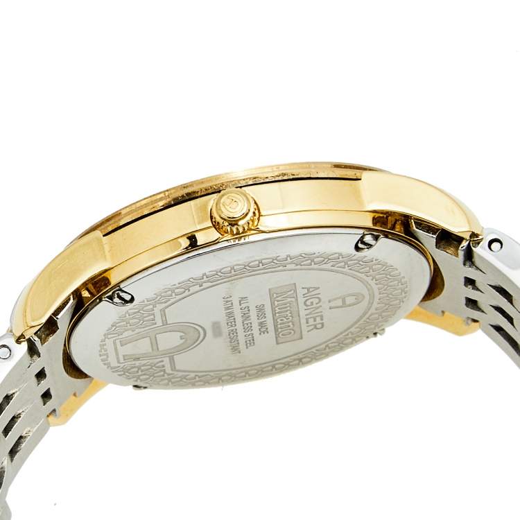 Pre Owned Aigner White Two Tone Stainless Steel Murano A35200 Women's Wristwatch 32 mm
