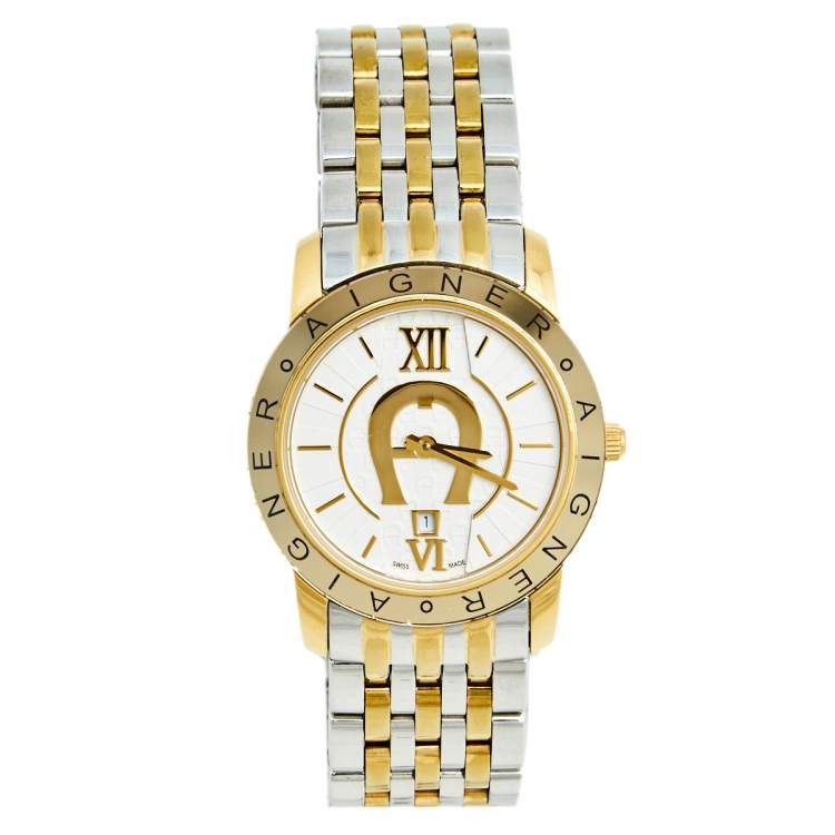 Pre Owned Aigner White Two Tone Stainless Steel Murano A35200 Women's Wristwatch 32 mm