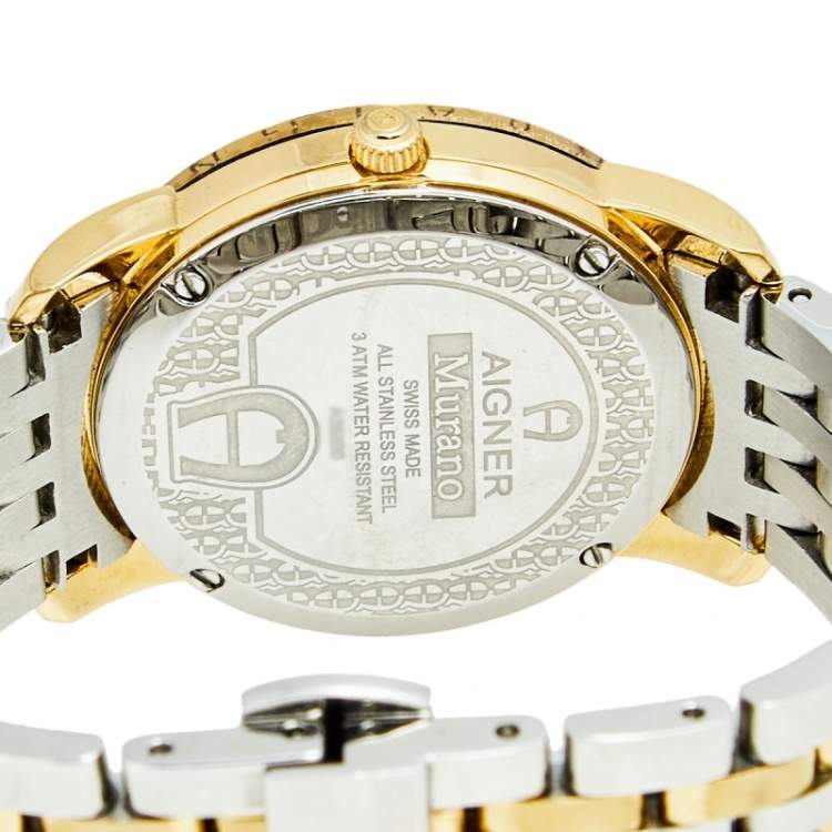 Pre Owned Aigner White Two Tone Stainless Steel Murano A35200 Women's Wristwatch 32 mm