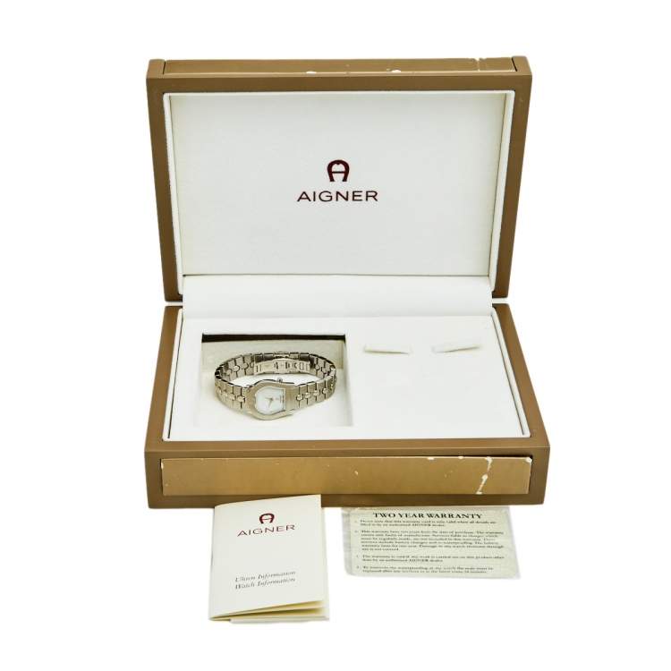 Pre Owned Aigner Mother of Pearl Stainless Steel Ravenna Quadro A02200 Women's Wristwatch 24 mm 