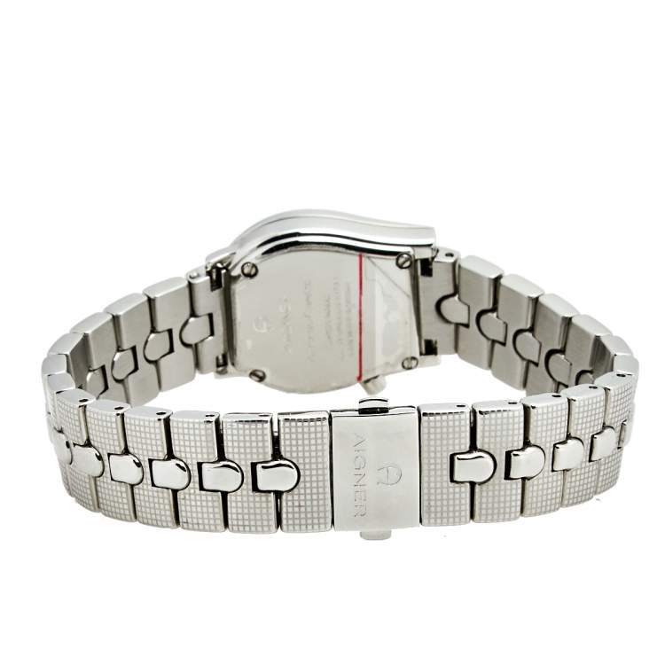 Pre Owned Aigner Mother of Pearl Stainless Steel Ravenna Quadro A02200 Women's Wristwatch 24 mm 