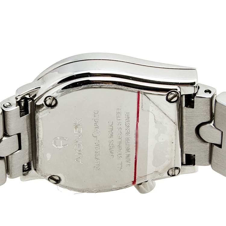 Pre Owned Aigner Mother of Pearl Stainless Steel Ravenna Quadro A02200 Women's Wristwatch 24 mm 