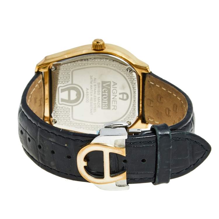 Pre Owned Aigner Metallic Rose Gold Plated Stainless Steel Leather Verona A48000 Women's Wristwatch 39 mm