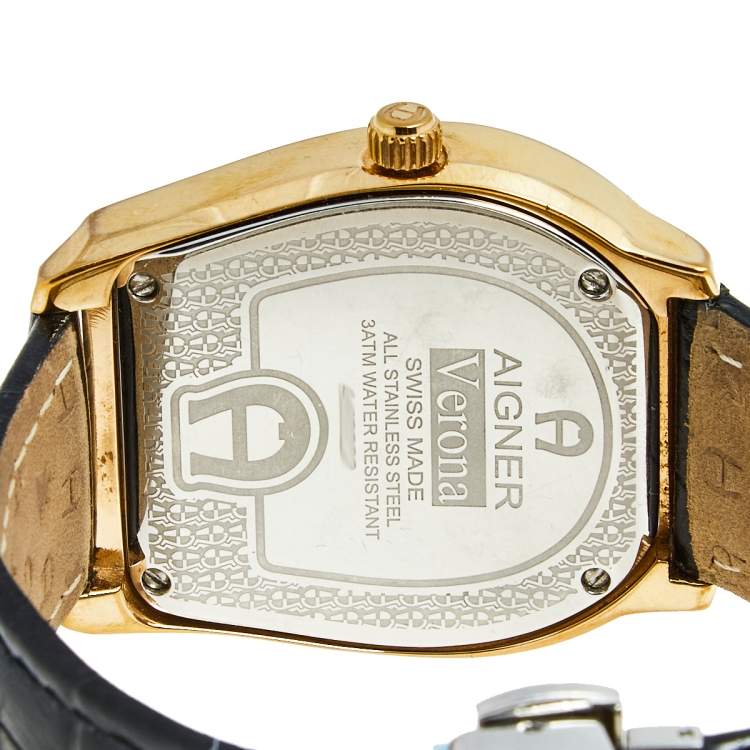 Pre Owned Aigner Metallic Rose Gold Plated Stainless Steel Leather Verona A48000 Women's Wristwatch 39 mm