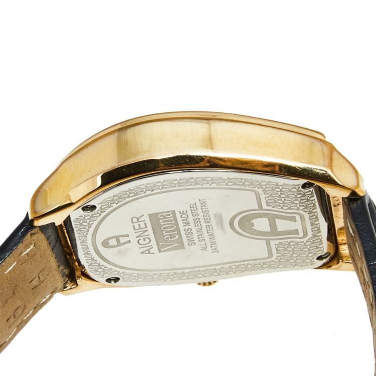Pre Owned Aigner Metallic Rose Gold Plated Stainless Steel Leather Verona A48000 Women's Wristwatch 39 mm