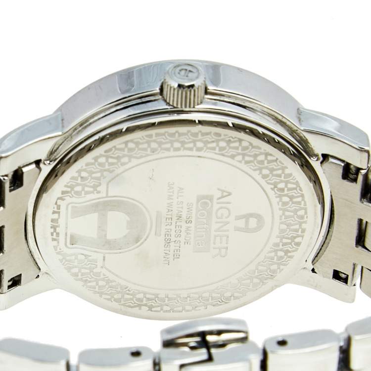 Pre Owned Aigner Silver Stainless Steel Cortina A26300 Women's Wristwatch 35 mm