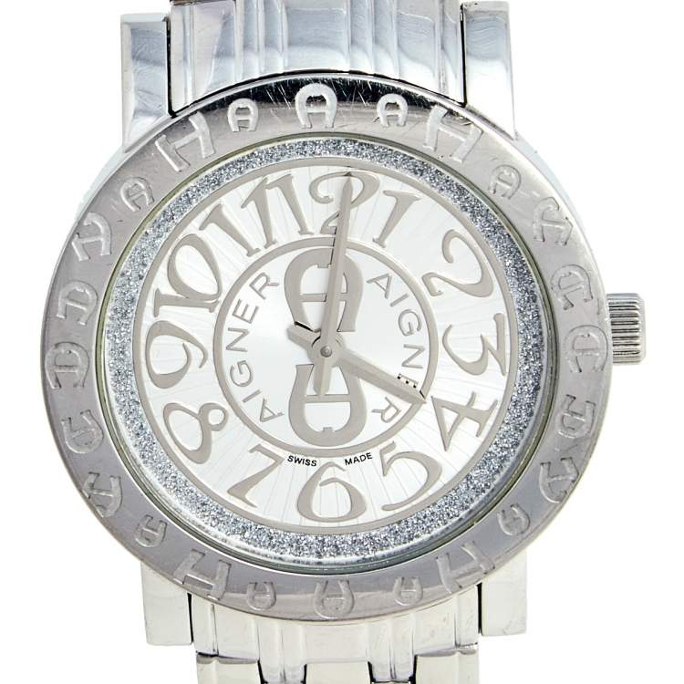 Pre Owned Aigner Silver Stainless Steel Cortina A26300 Women's Wristwatch 35 mm