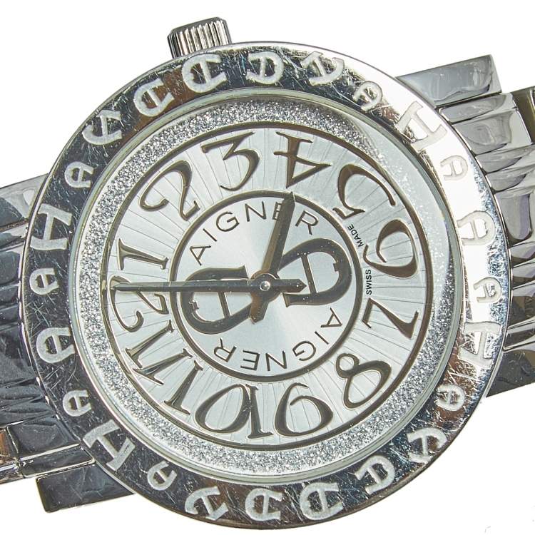 Pre Owned Aigner Silver Stainless Steel Cortina A26300 Women's Wristwatch 35 mm