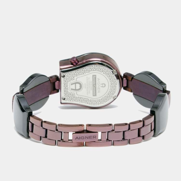 مملوكة مسبقًا Aigner Black Mother of Pearl Ceramic PVD Coated Stainless Steel Savona Ceramic A33200 Women's Wristwatch 24 mm