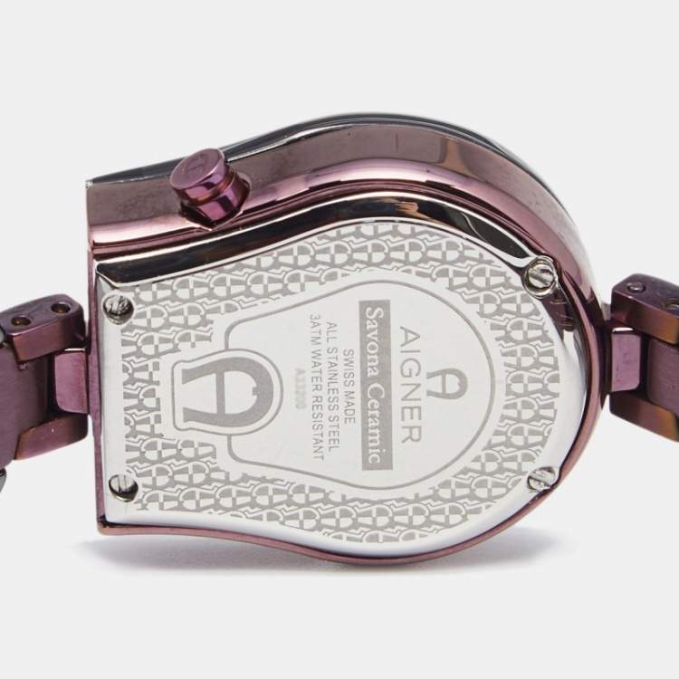مملوكة مسبقًا Aigner Black Mother of Pearl Ceramic PVD Coated Stainless Steel Savona Ceramic A33200 Women's Wristwatch 24 mm