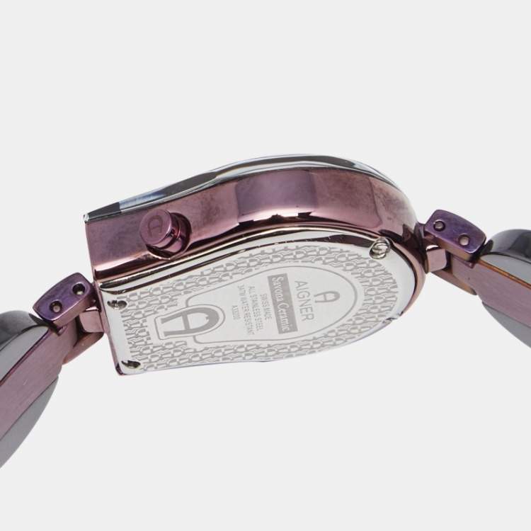 مملوكة مسبقًا Aigner Black Mother of Pearl Ceramic PVD Coated Stainless Steel Savona Ceramic A33200 Women's Wristwatch 24 mm