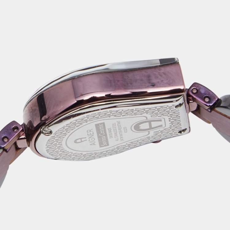مملوكة مسبقًا Aigner Black Mother of Pearl Ceramic PVD Coated Stainless Steel Savona Ceramic A33200 Women's Wristwatch 24 mm