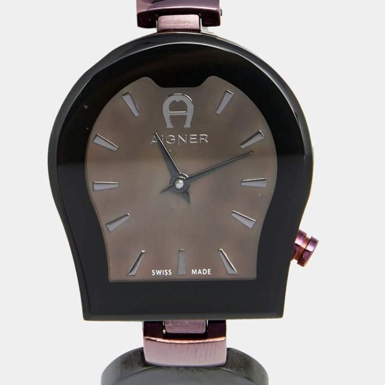 مملوكة مسبقًا Aigner Black Mother of Pearl Ceramic PVD Coated Stainless Steel Savona Ceramic A33200 Women's Wristwatch 24 mm