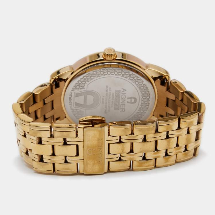 Pre Owned Aigner Silver Gold Plated Stainless Steel Cortina A26300 Women's Wristwatch 36 mm