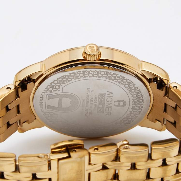 Pre Owned Aigner Silver Gold Plated Stainless Steel Cortina A26300 Women's Wristwatch 36 mm