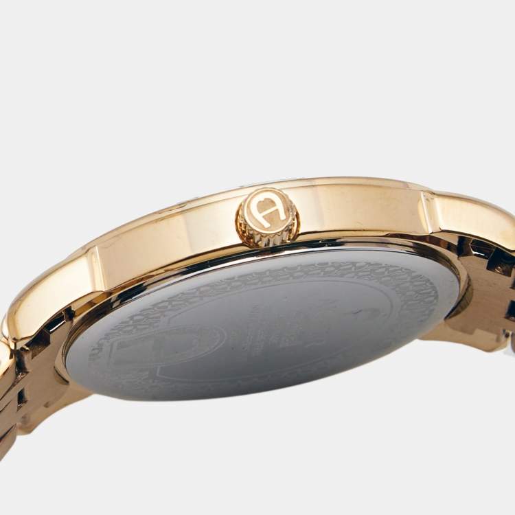 Pre Owned Aigner Silver Gold Plated Stainless Steel Cortina A26300 Women's Wristwatch 36 mm